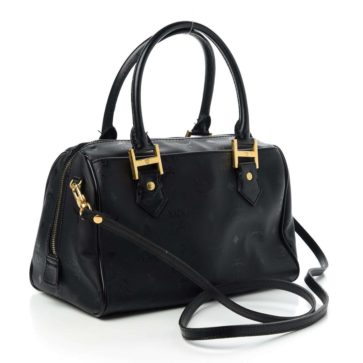 MCM Nylon Monogram Boston Bag Black 3 of 13