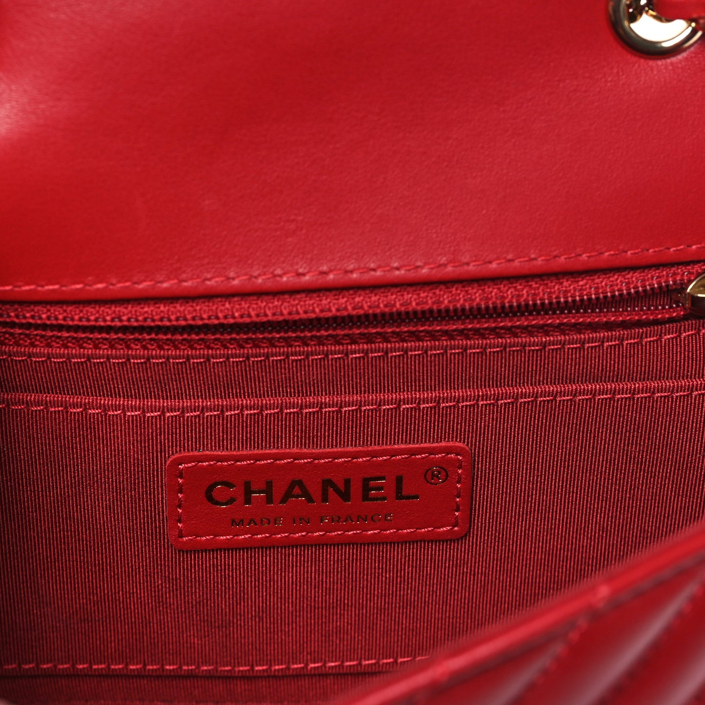 Calfskin Chevron Quilted Mini Statement Flap Red