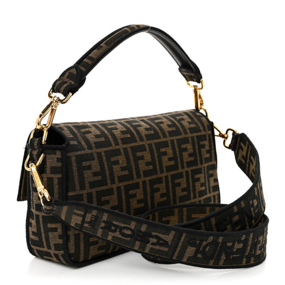 Fendi Fabric Jacquard FF 1974 Medium Baguette Tobacco Moro Black 3 of 10