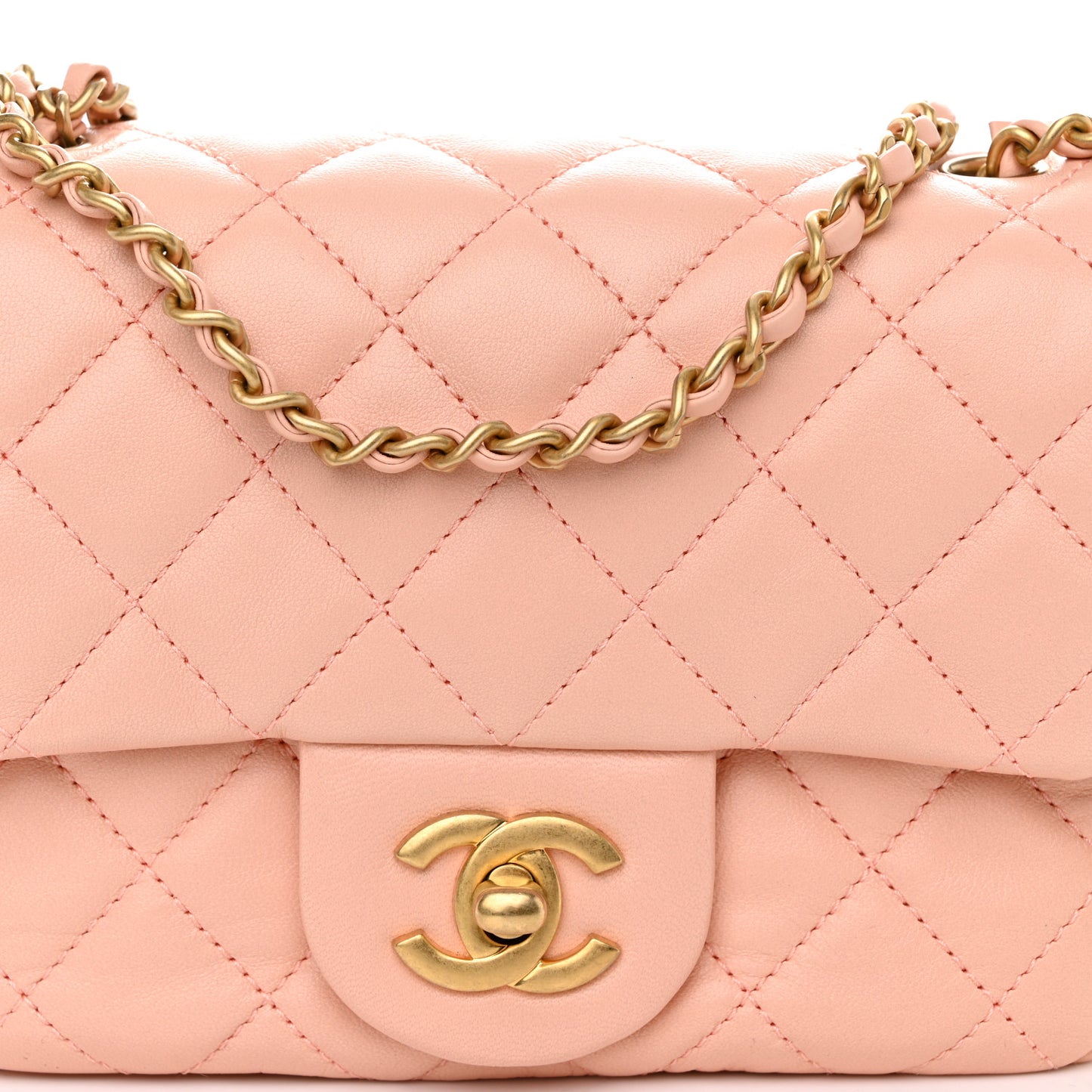 Lambskin Quilted Mini Pearl Crush Flap Light Orange