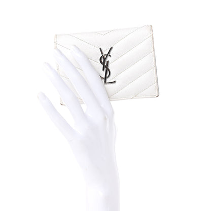Saint Laurent Grain De Poudre Matelasse Chevron Monogram Card Case White 2 of 11