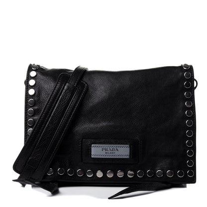 Prada Glace Calfskin Studded Etiquette Flap Black 1 of 5