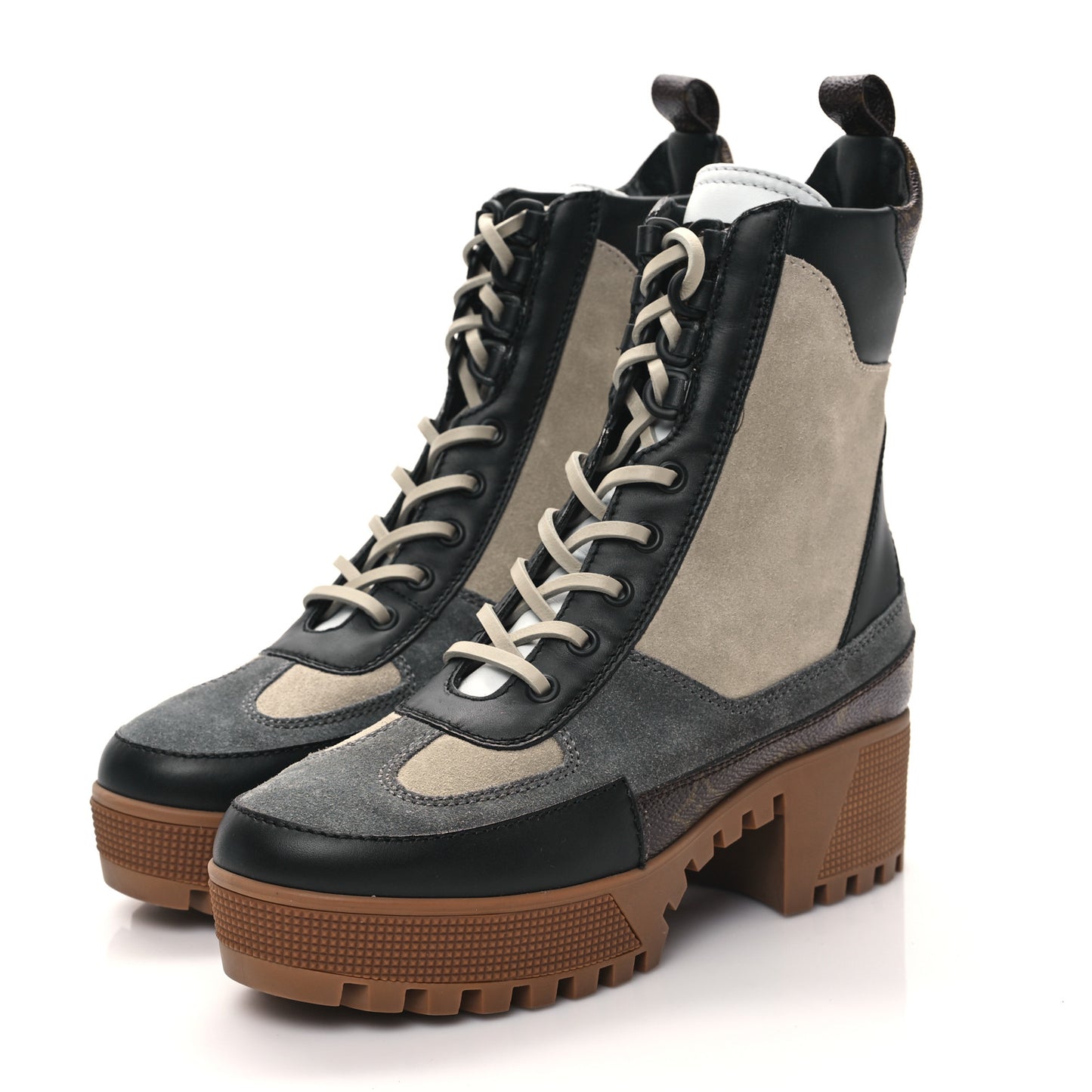 Suede Calfskin Monogram Platform Desert Boots 37 Dark Gray