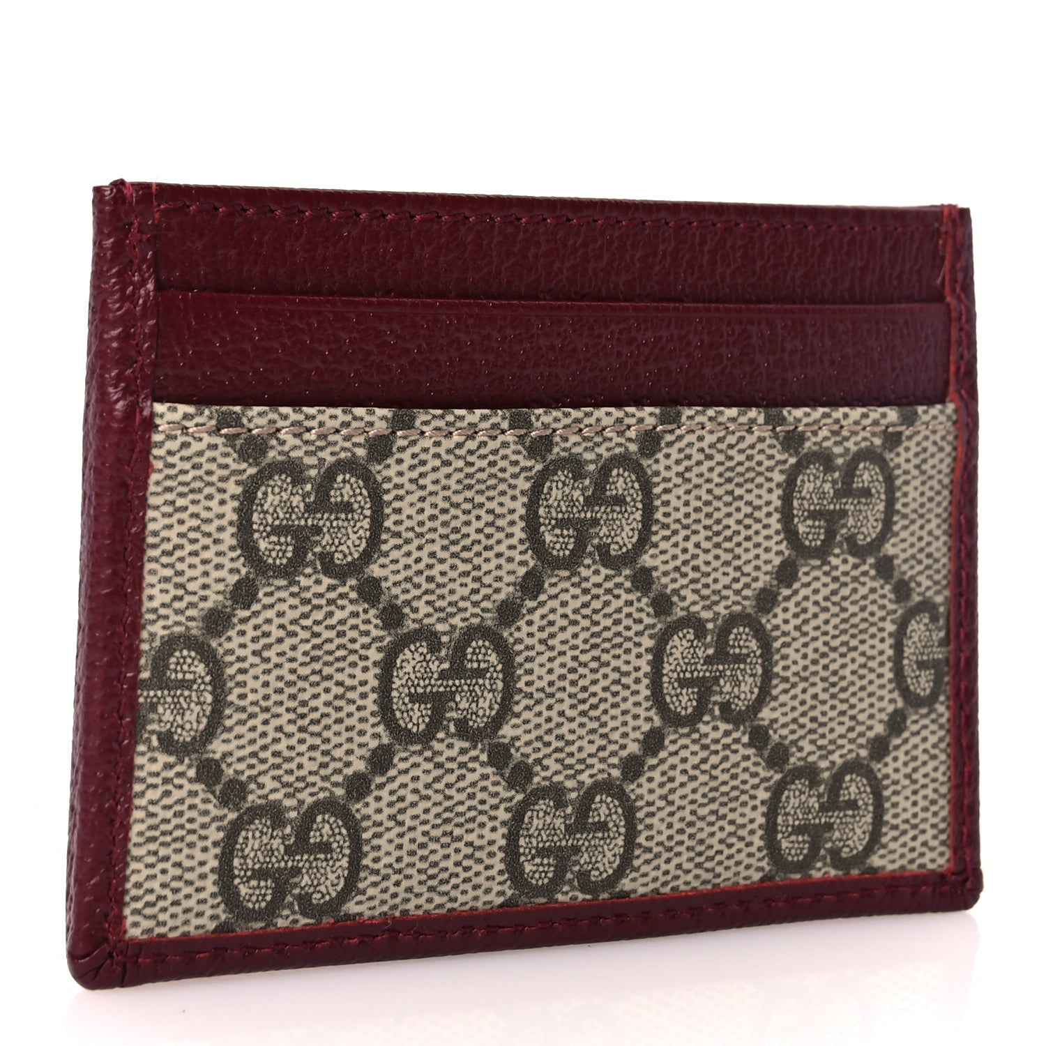 Gucci GG Supreme Monogram Textured Dollar Calfskin Ophidia Card Holder Beige Burgundy 3 of 6