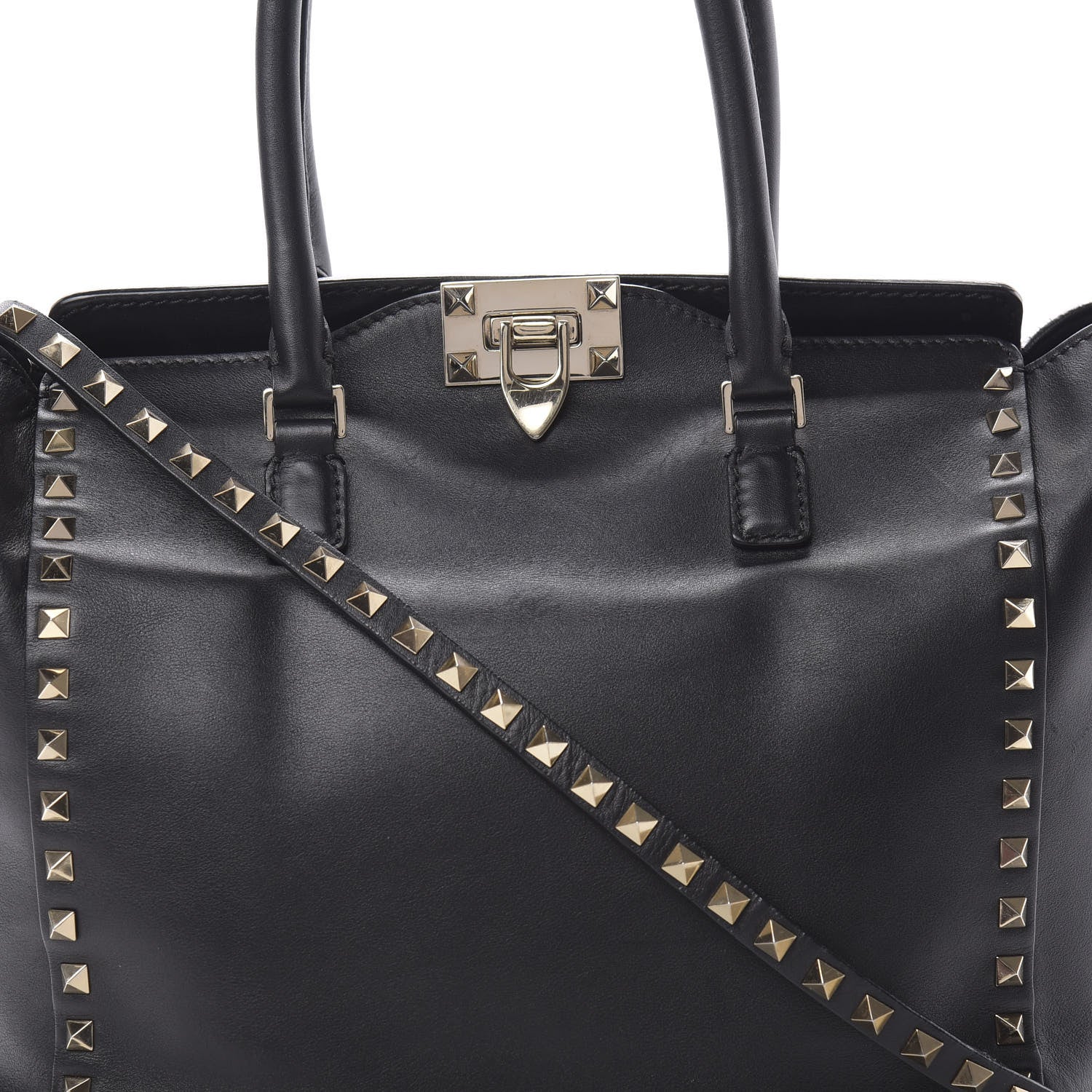 Valentino Garavani Vitello Rockstud Double Handle Tote Black 7 of 14