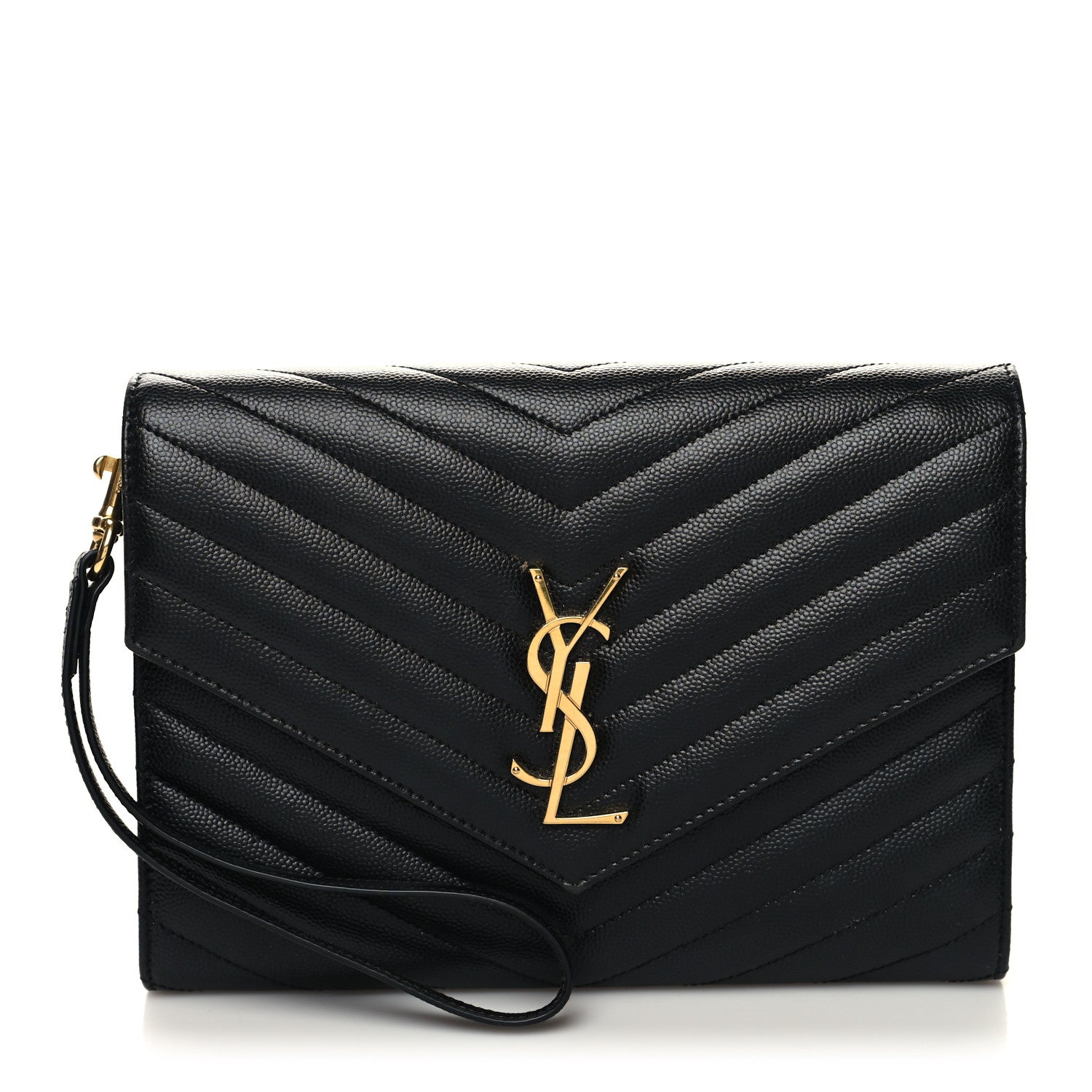 Saint Laurent Grain De Poudre Matelasse Chevron Monogram Envelope Clutch Black 1 of 11