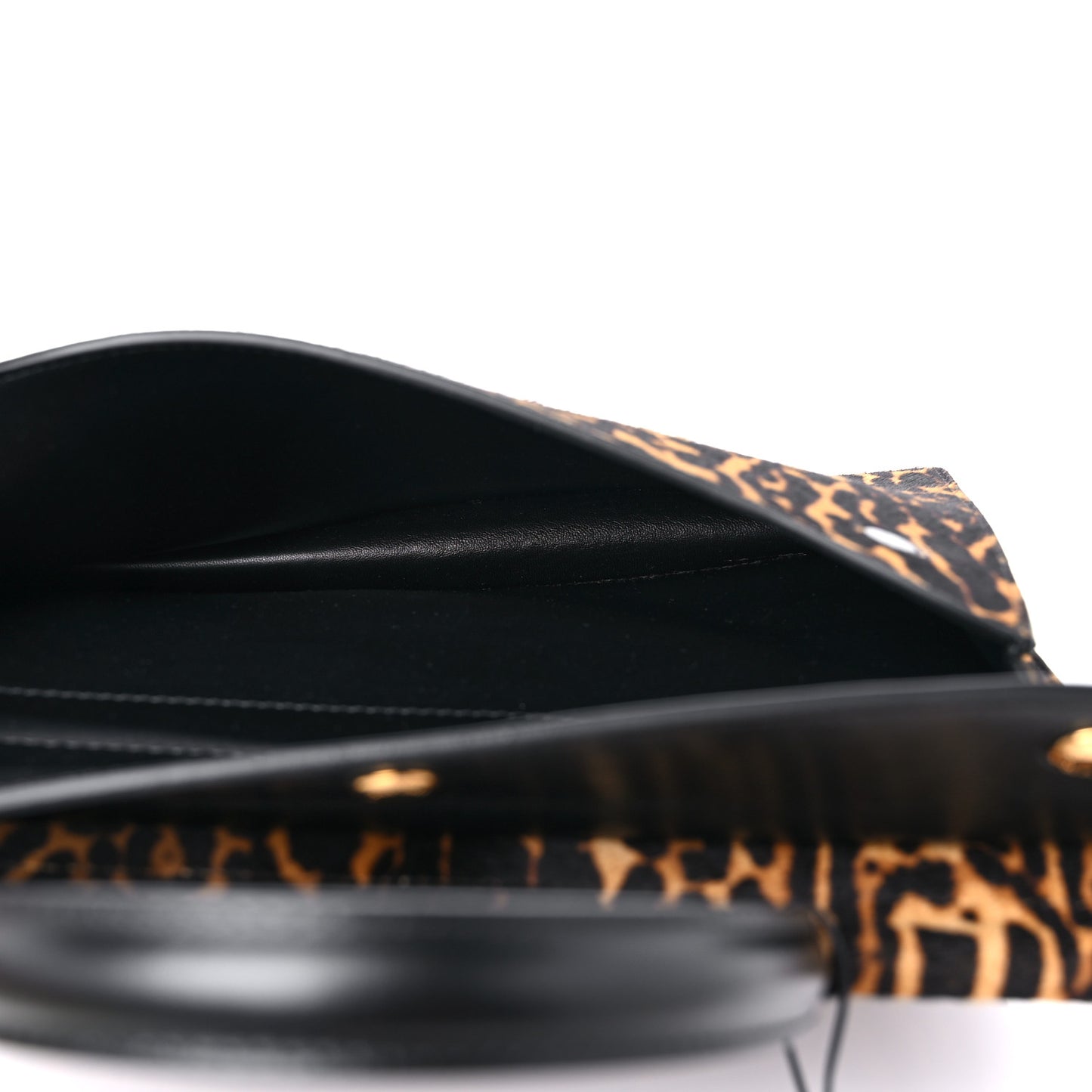 Calf Hair Leopard Print Small Title Bag with Pocket Black