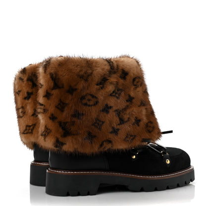Louis Vuitton Calfskin Mink Fur LV Territory Ranger Combat Boots 40 Black 4 of 6
