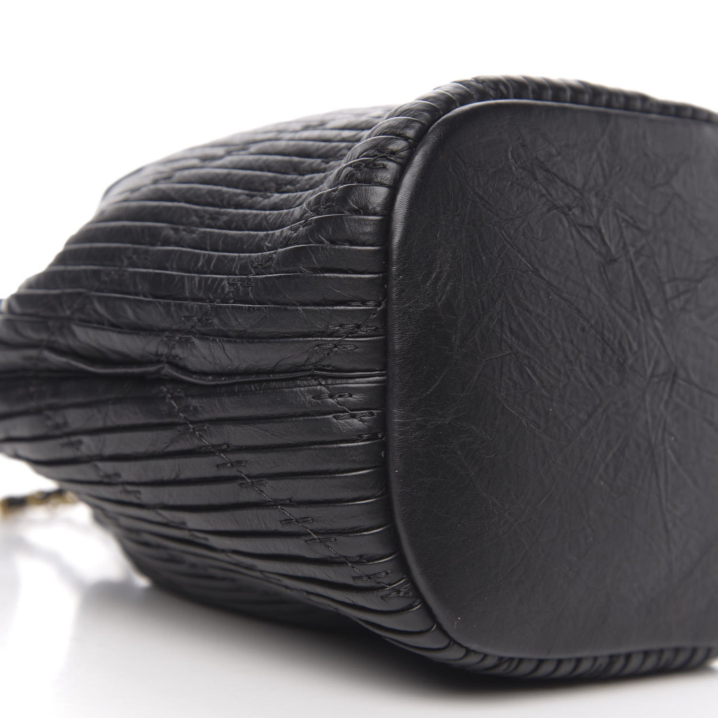 Iridescent Crumpled Calfskin Coco Pleats Small Drawstring Bag Black