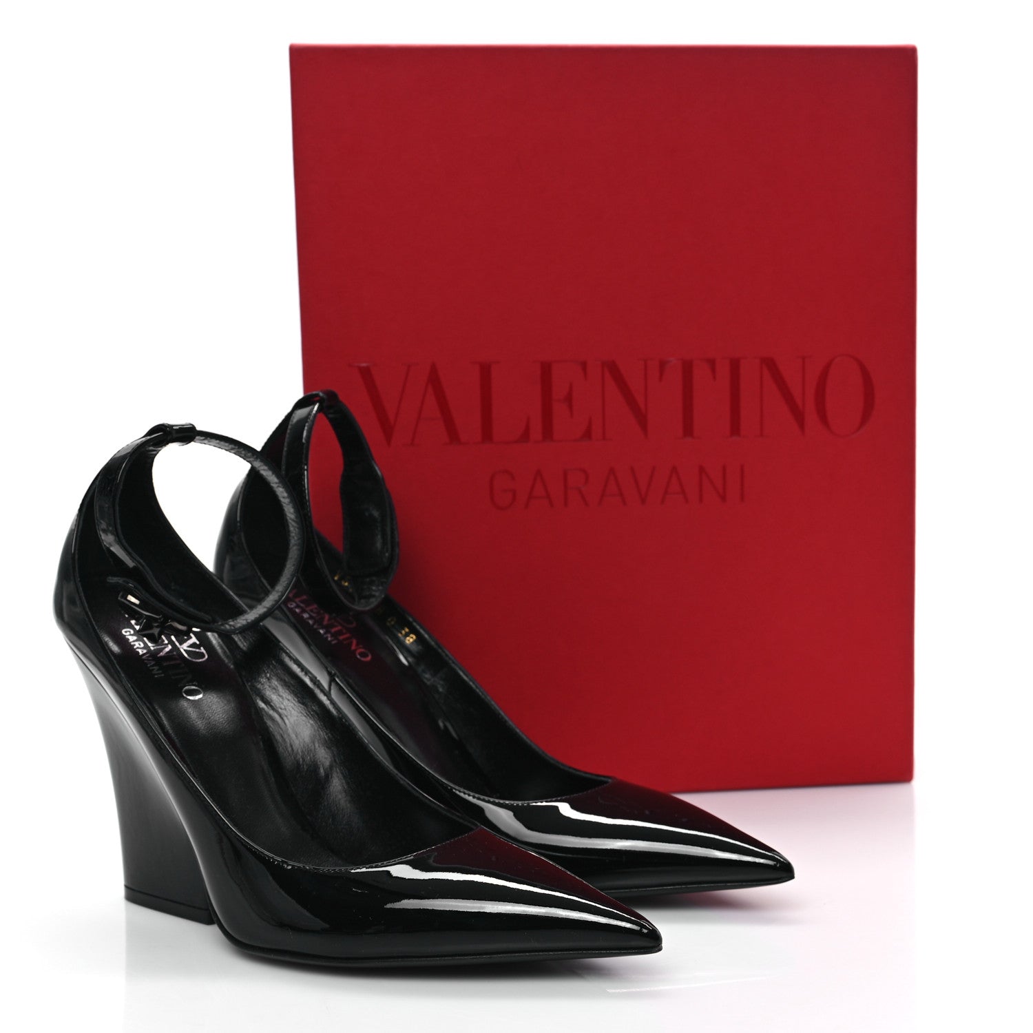 Valentino Garavani Patent Vlogo Plaque Ankle Strap 105mm Pumps 38 Black 9 of 9