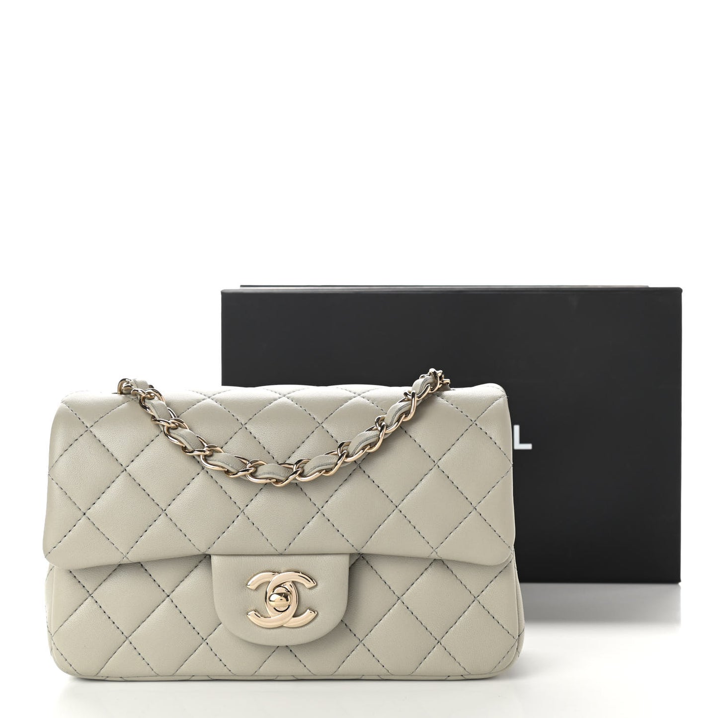 Lambskin Quilted Mini Rectangular Flap Grey