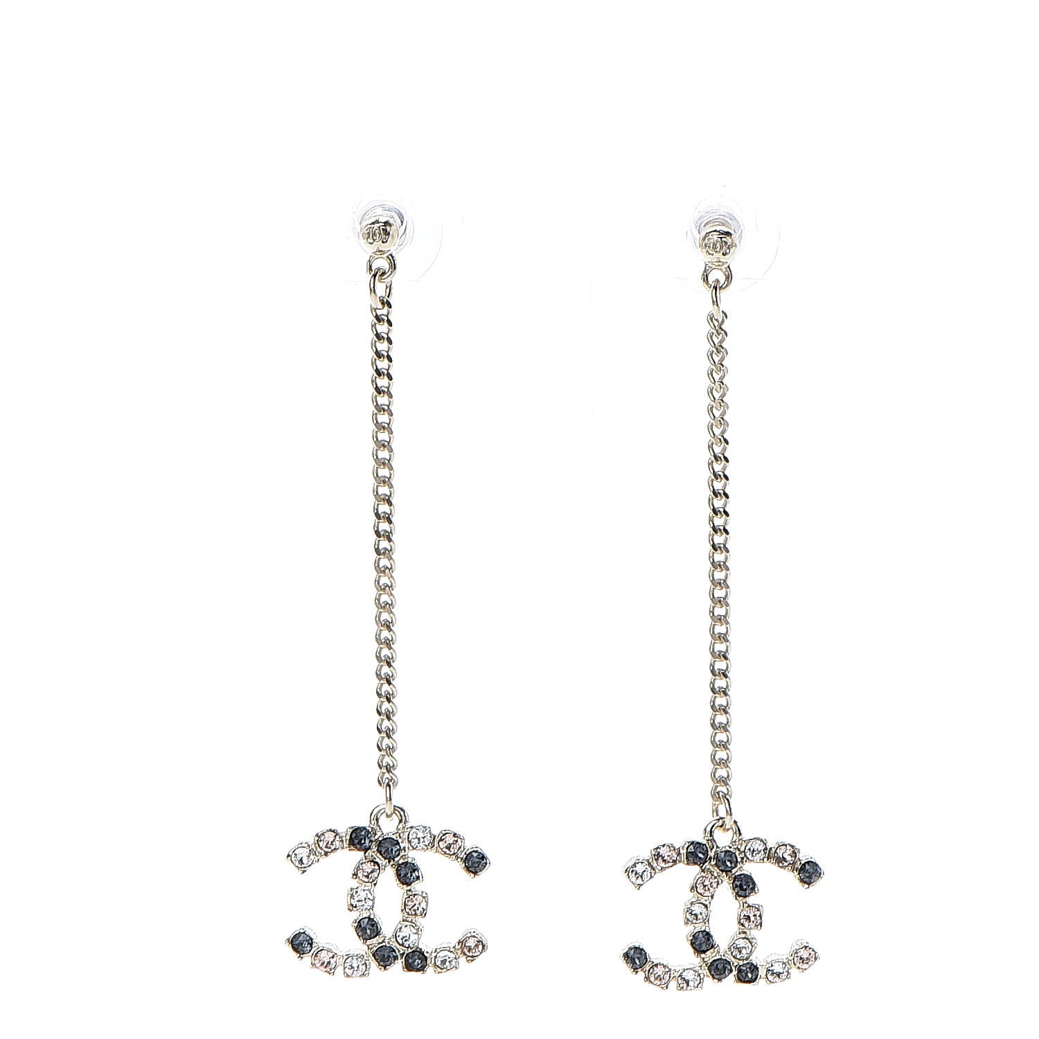 Chanel Crystal CC Drop Earrings Pink Grey Gold 1 of 3