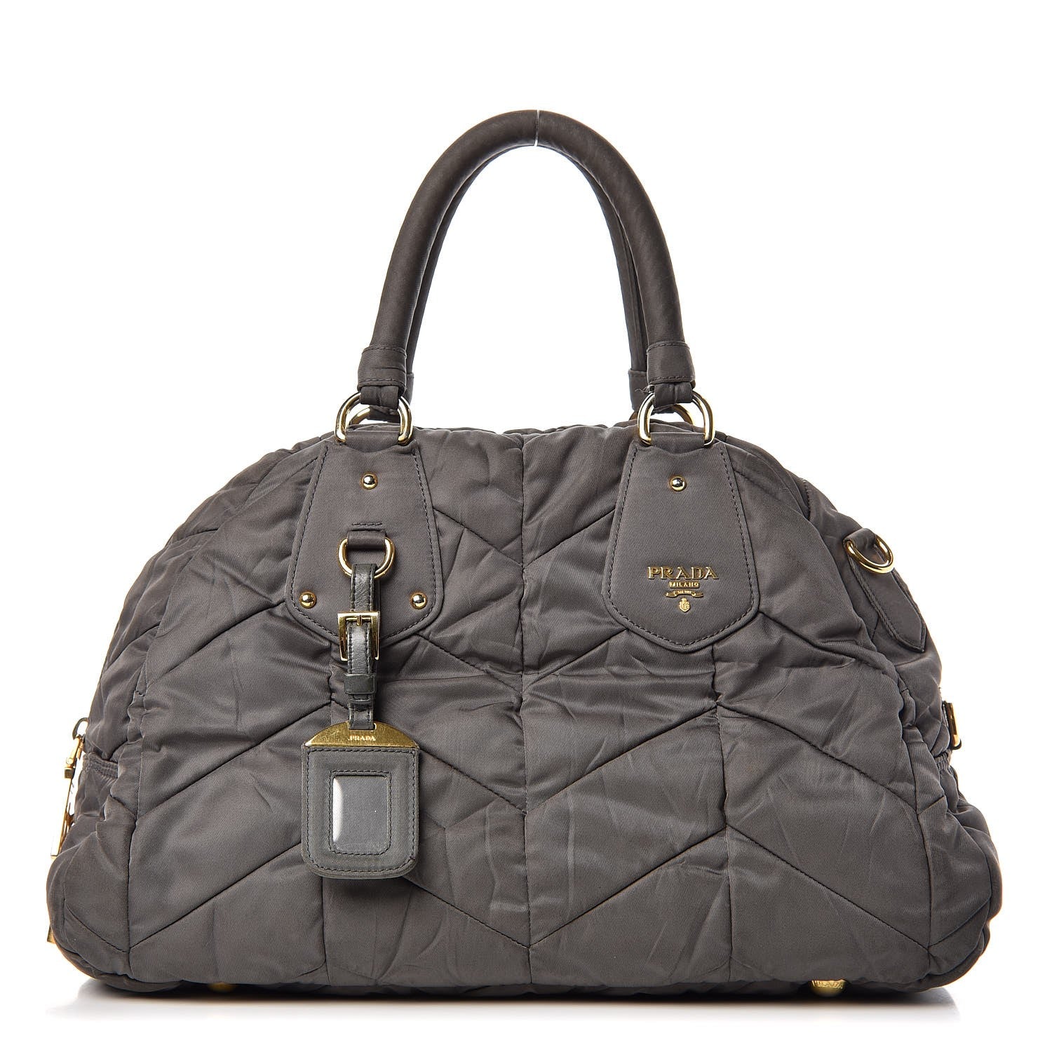 Prada Tessuto Nylon Chevron Quilted Dome Satchel Grey 1 of 13