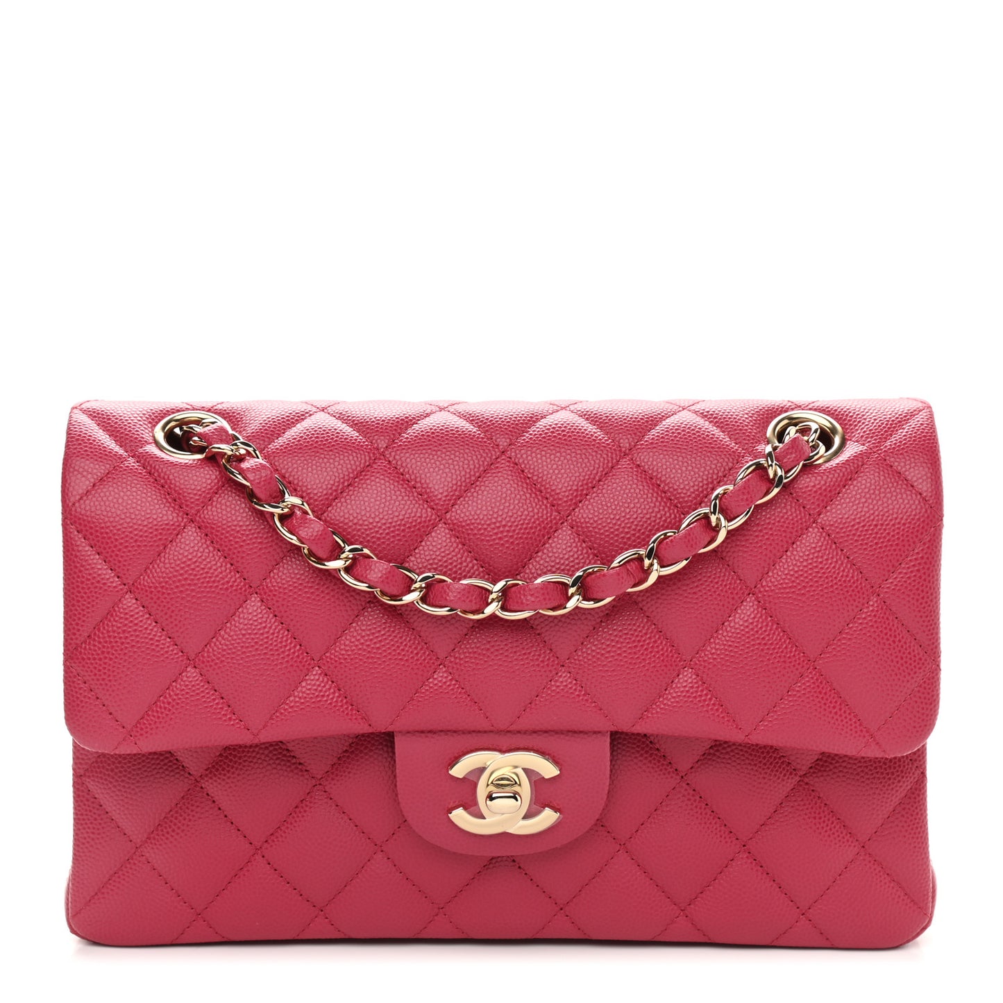 Caviar Quilted Small Double Flap Dark Pink