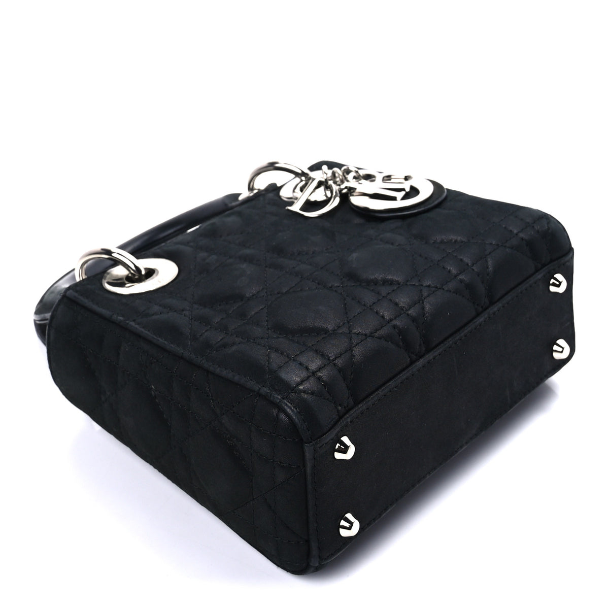 Metallic Lambskin Cannage Mini Lady Dior Black