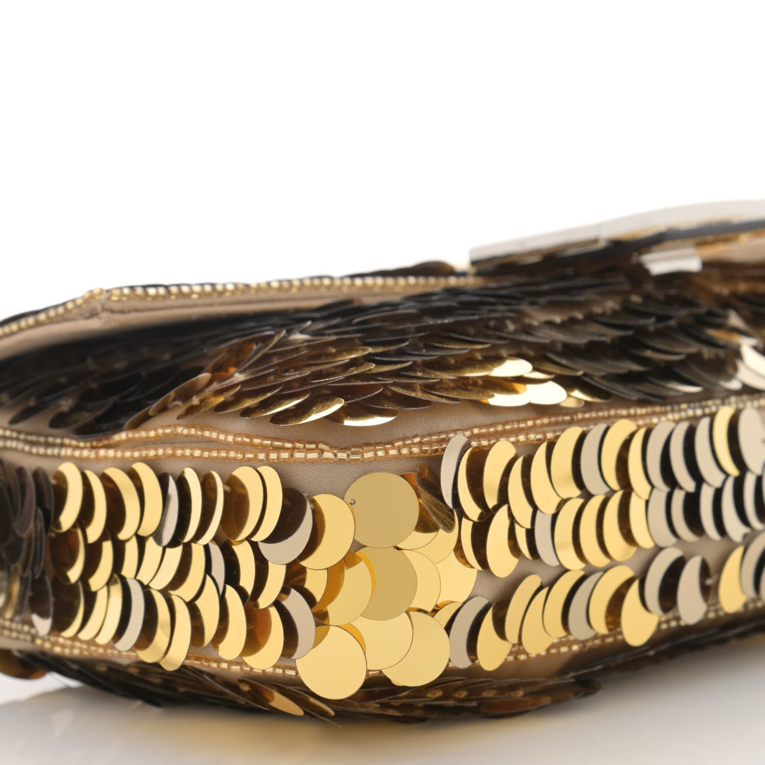 Fendi Sequin Paillettes Vitello Laminato Striped Baguette 1997 Oro Sfumato 9 of 14