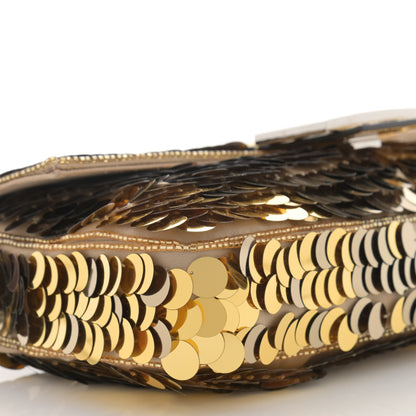 Fendi Sequin Paillettes Vitello Laminato Striped Baguette 1997 Oro Sfumato 9 of 14