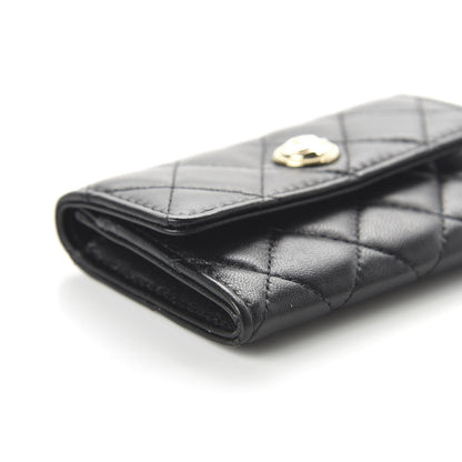 Chanel Lambskin Quilted CC Button Flap Card Holder Black 6 of 13