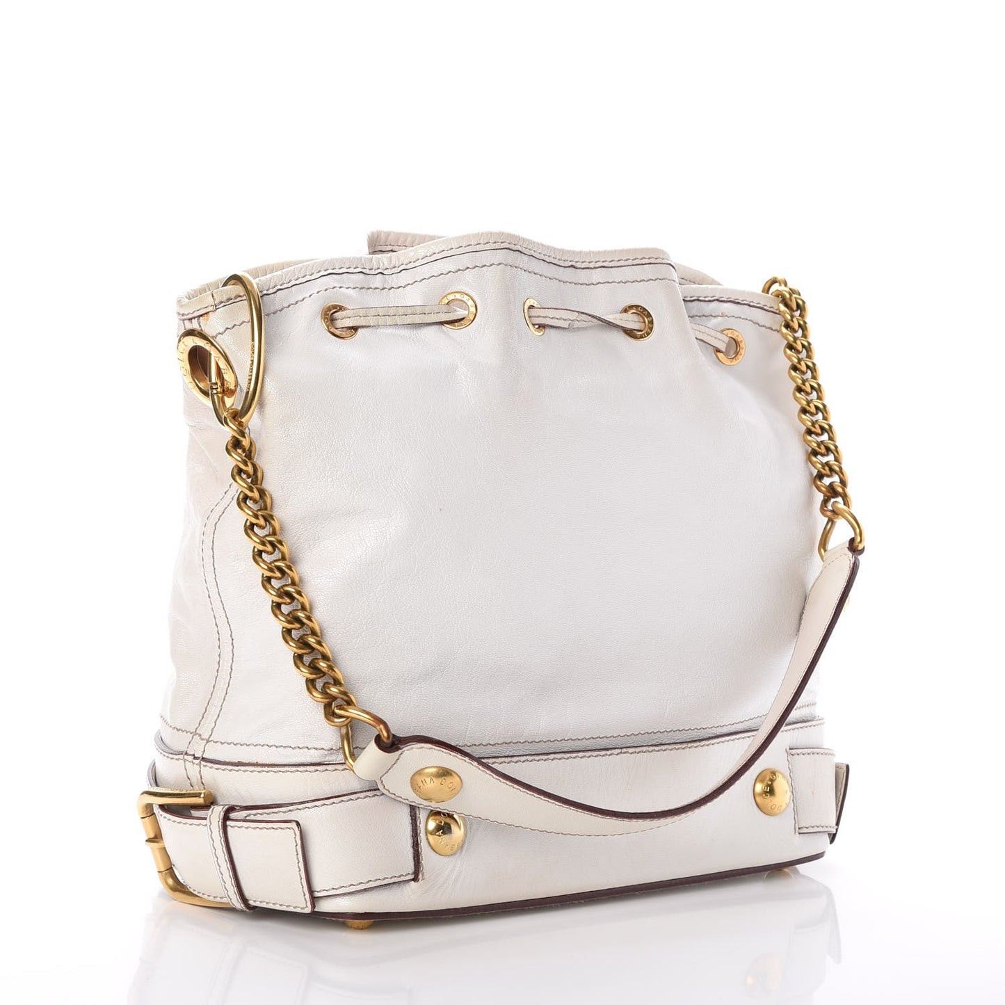 Calfskin Drawstring Bucket Shoulder Bag White