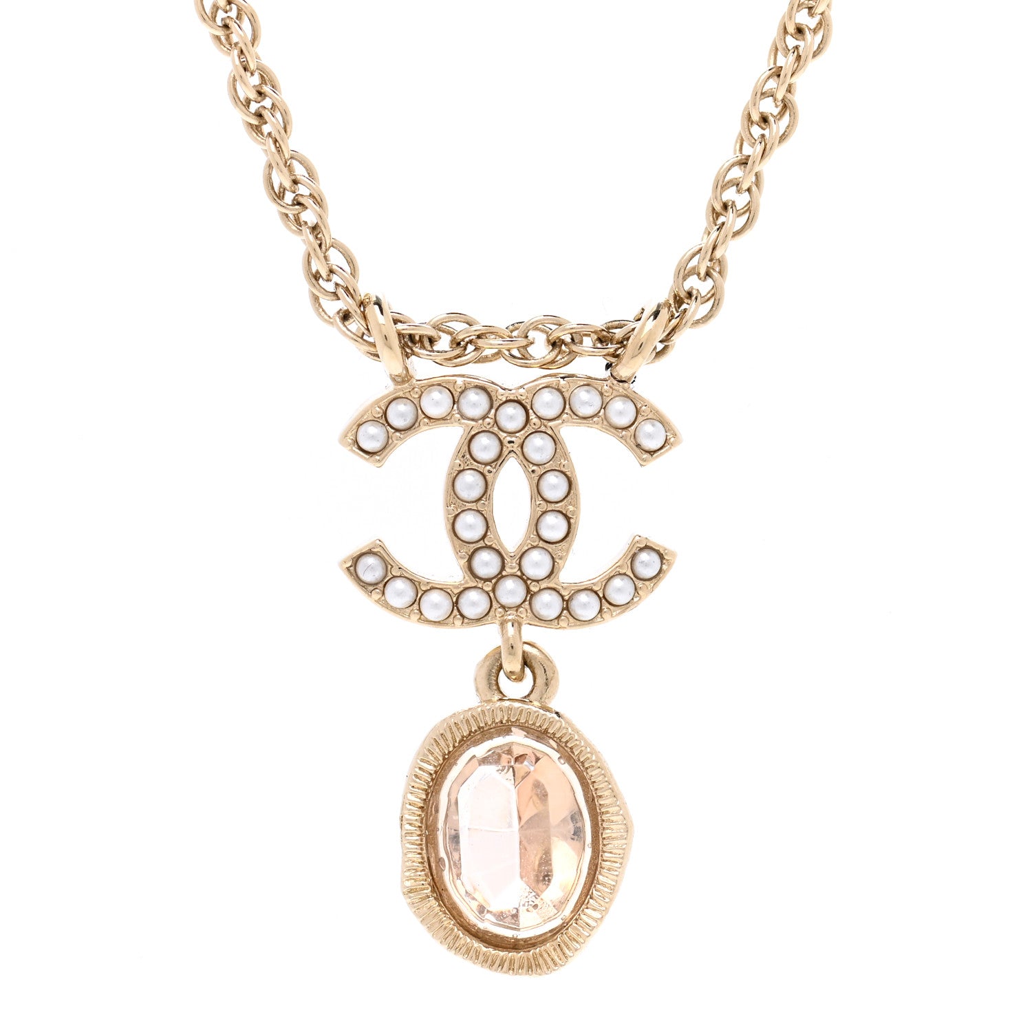 Chanel Crystal Pearl CC Necklace Pearly White Gold 4 of 7