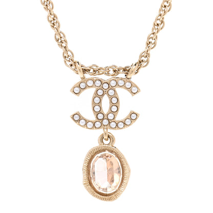 Chanel Crystal Pearl CC Necklace Pearly White Gold 4 of 7