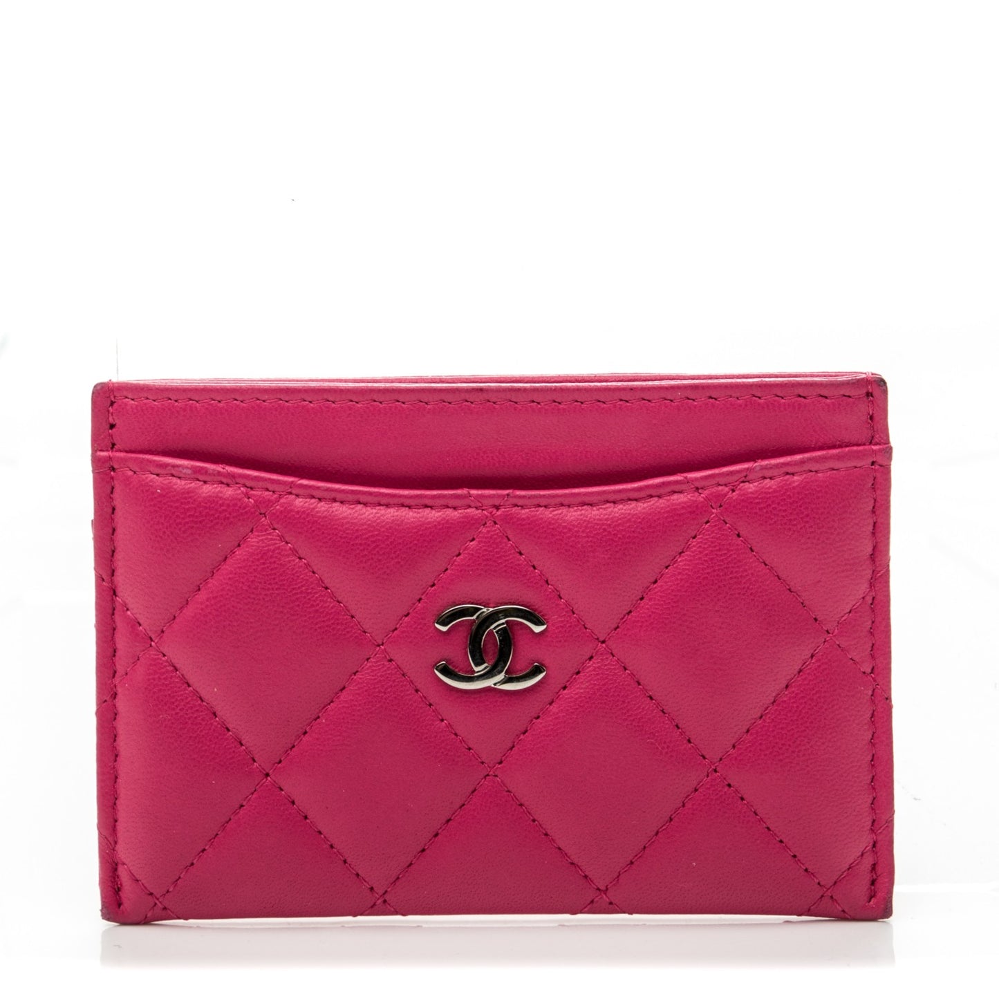 Lambskin Quilted Card Holder Fuchsia