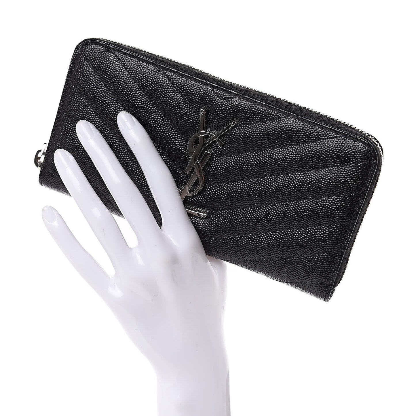 Grain De Poudre Matelasse Chevron Monogram Zip Around Wallet Black