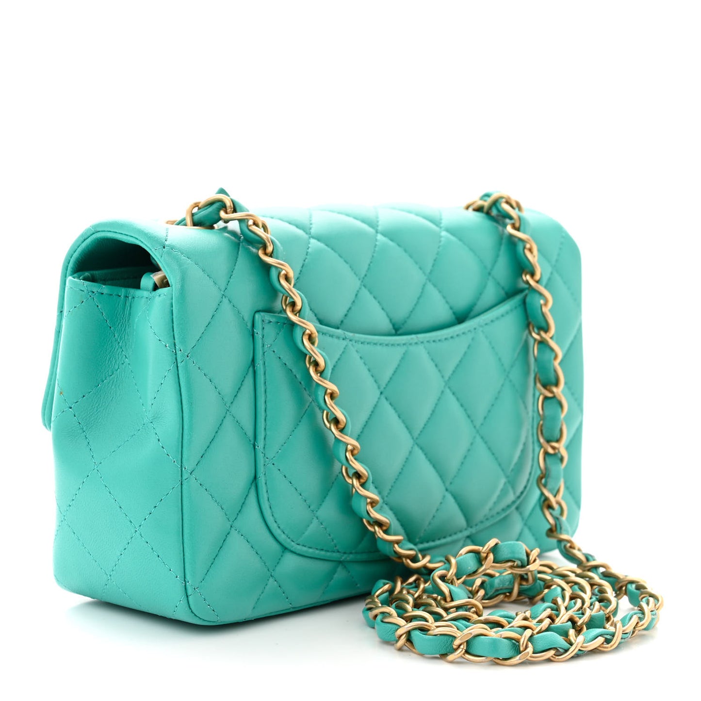 Lambskin Quilted Mini Rectangular Flap Green