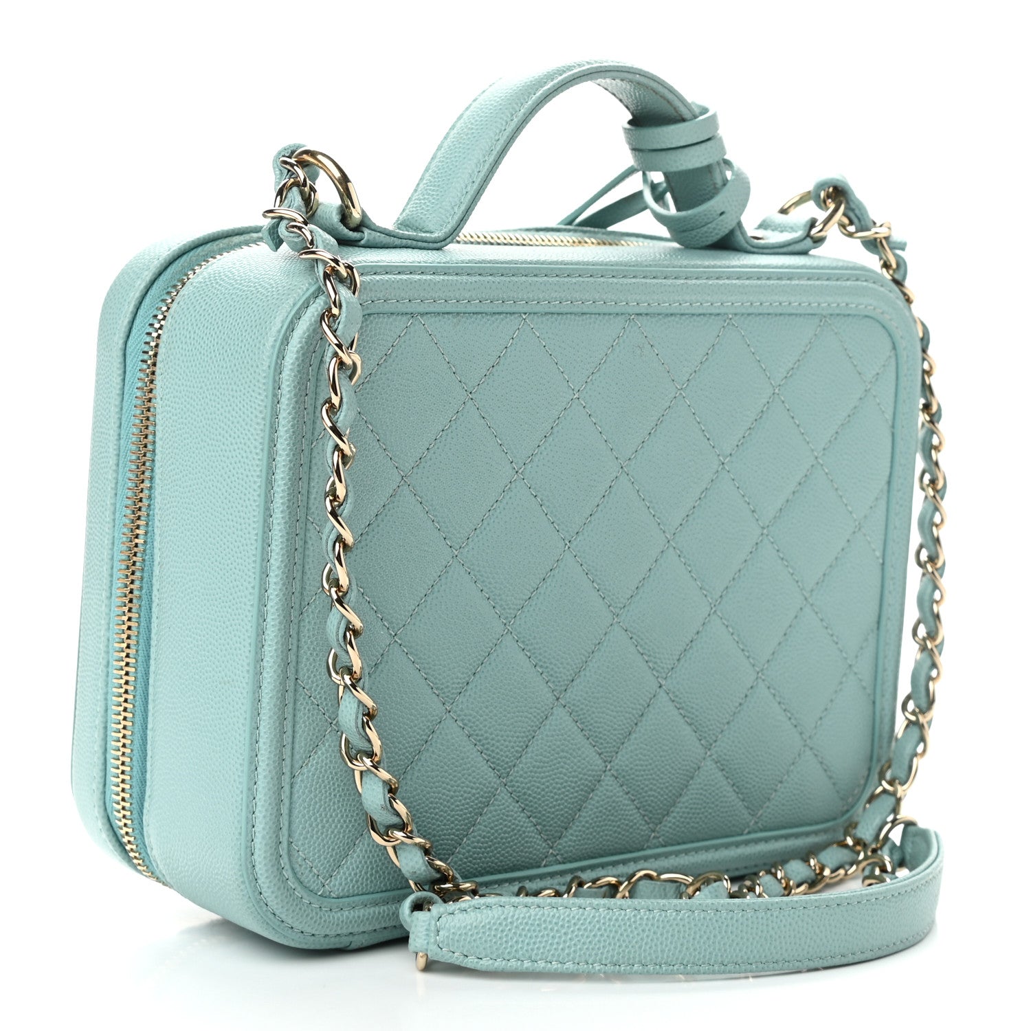 Chanel Caviar Quilted Medium CC Filigree Vanity Case Light Blue 3 of 10
