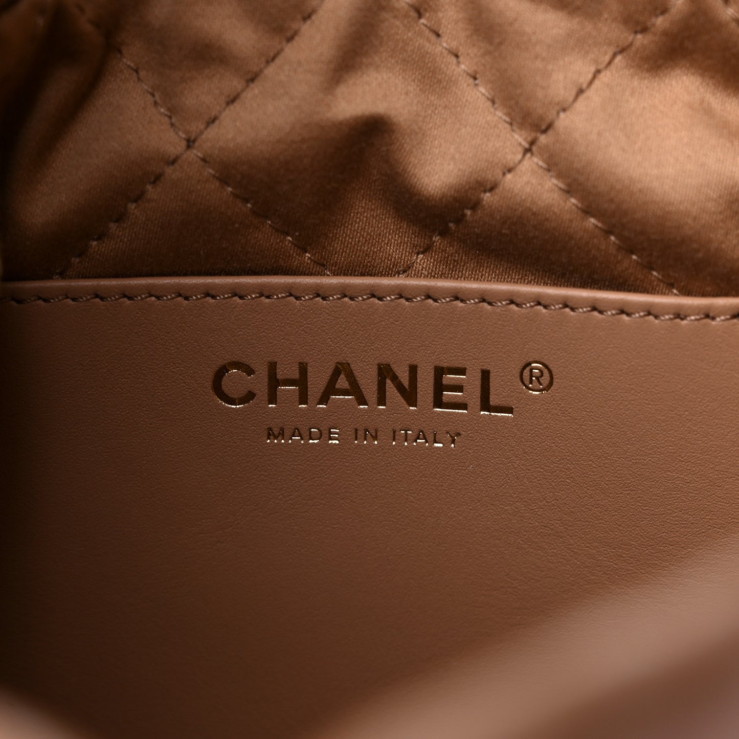 Shiny Calfskin Quilted Mini Chanel 22 Dark Beige