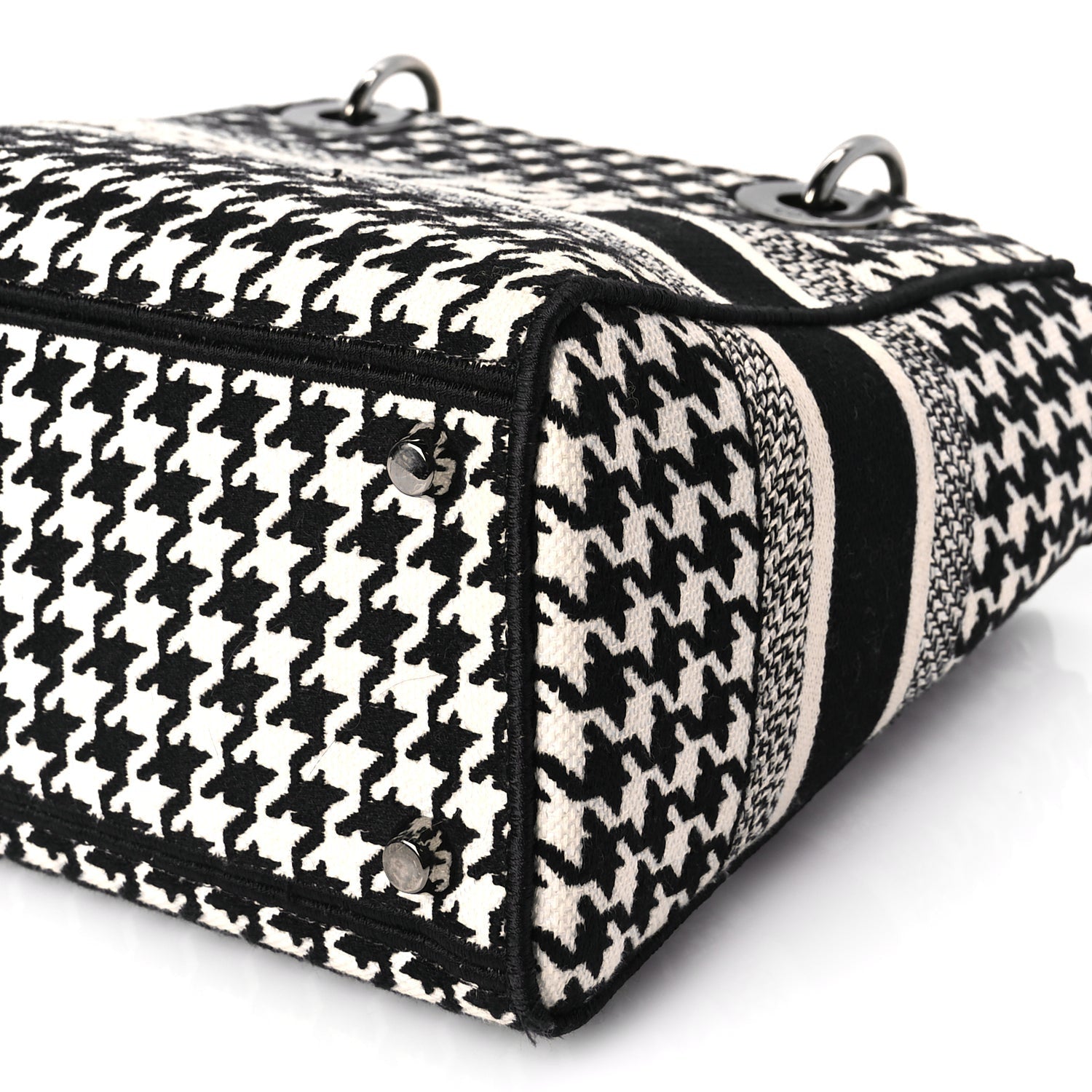 Christian Dior Canvas Houndstooth Embroidered Medium Lady D-Lite Black White 8 of 8