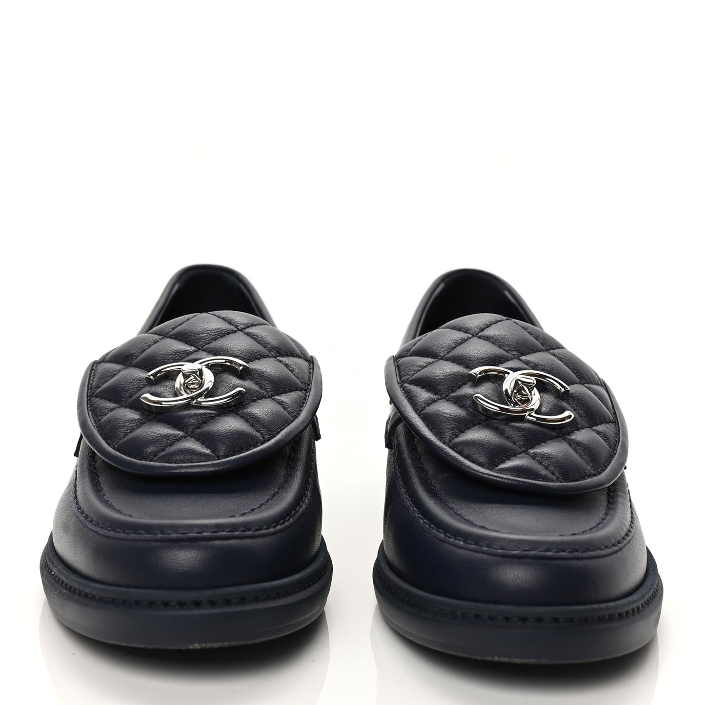 Lambskin Quilted CC Turnlock Loafers 38.5 Navy