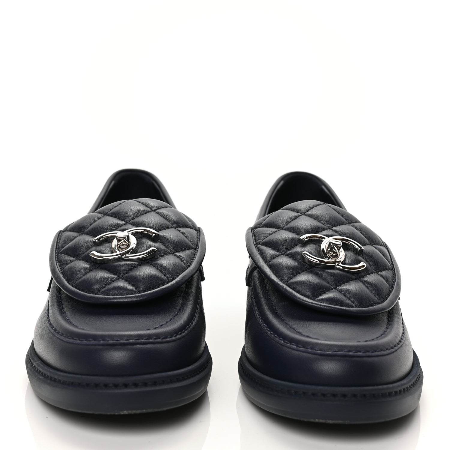 Chanel Lambskin Quilted CC Turnlock Loafers 38.5 Navy 3 of 11