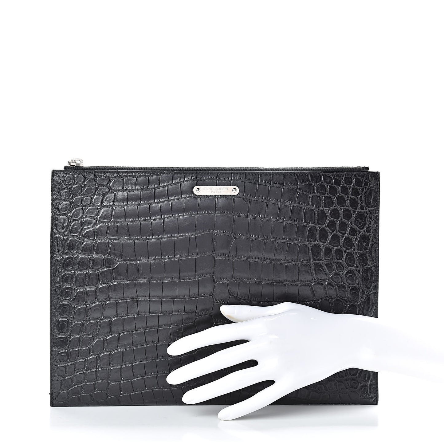 Calfskin Crocodile Embossed Document Holder Black