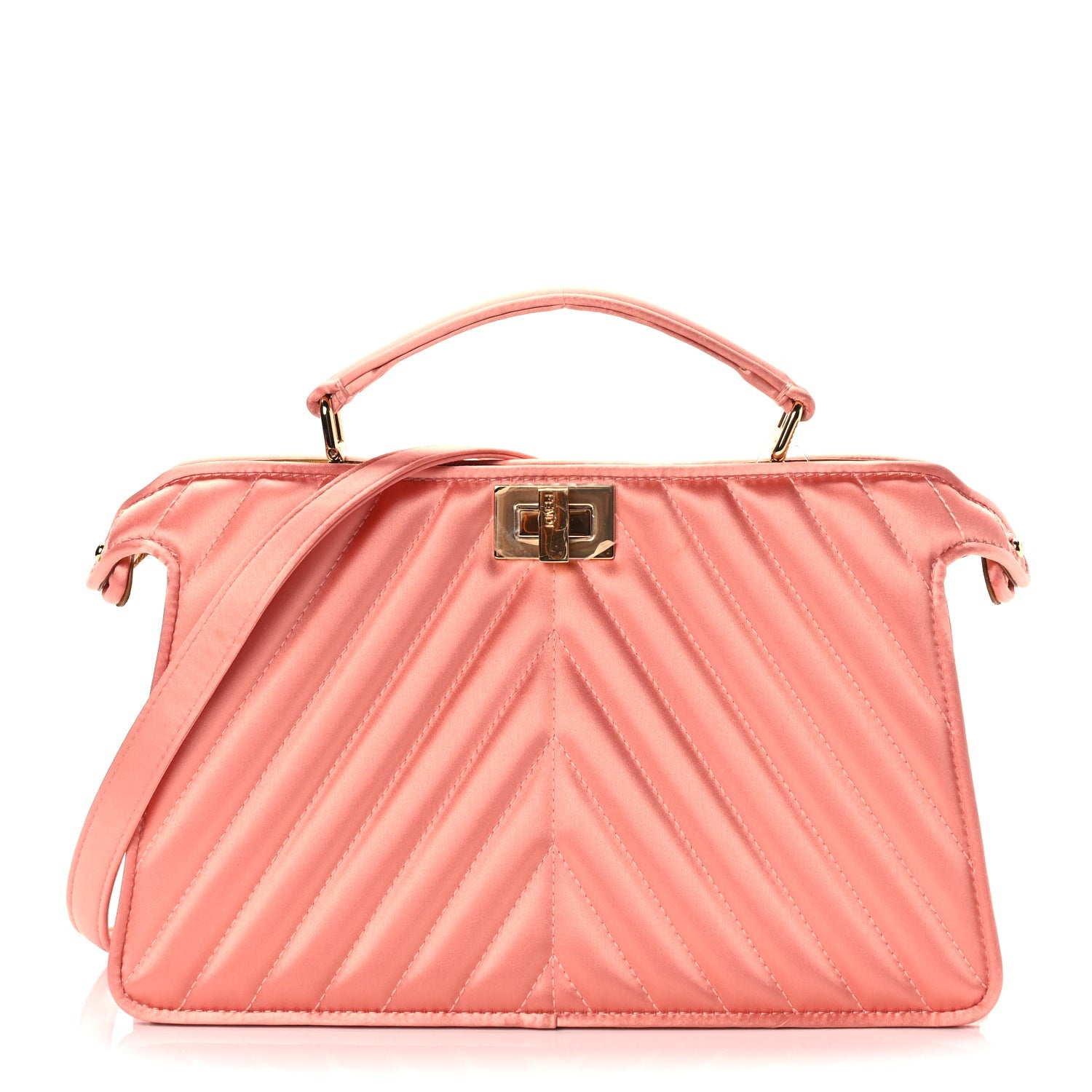 Fendi Raso Satin Trapunatato Medium Peekaboo I SEE U East West Satchel Rosa Quarzo Oro 1 of 9