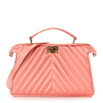 Fendi Raso Satin Trapunatato Medium Peekaboo I SEE U East West Satchel Rosa Quarzo Oro 1 of 9