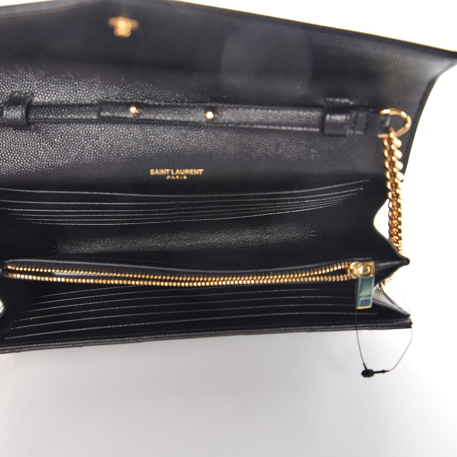 Saint Laurent Grain De Poudre Matelasse Chevron Monogram Chain Wallet Black 5 of 6