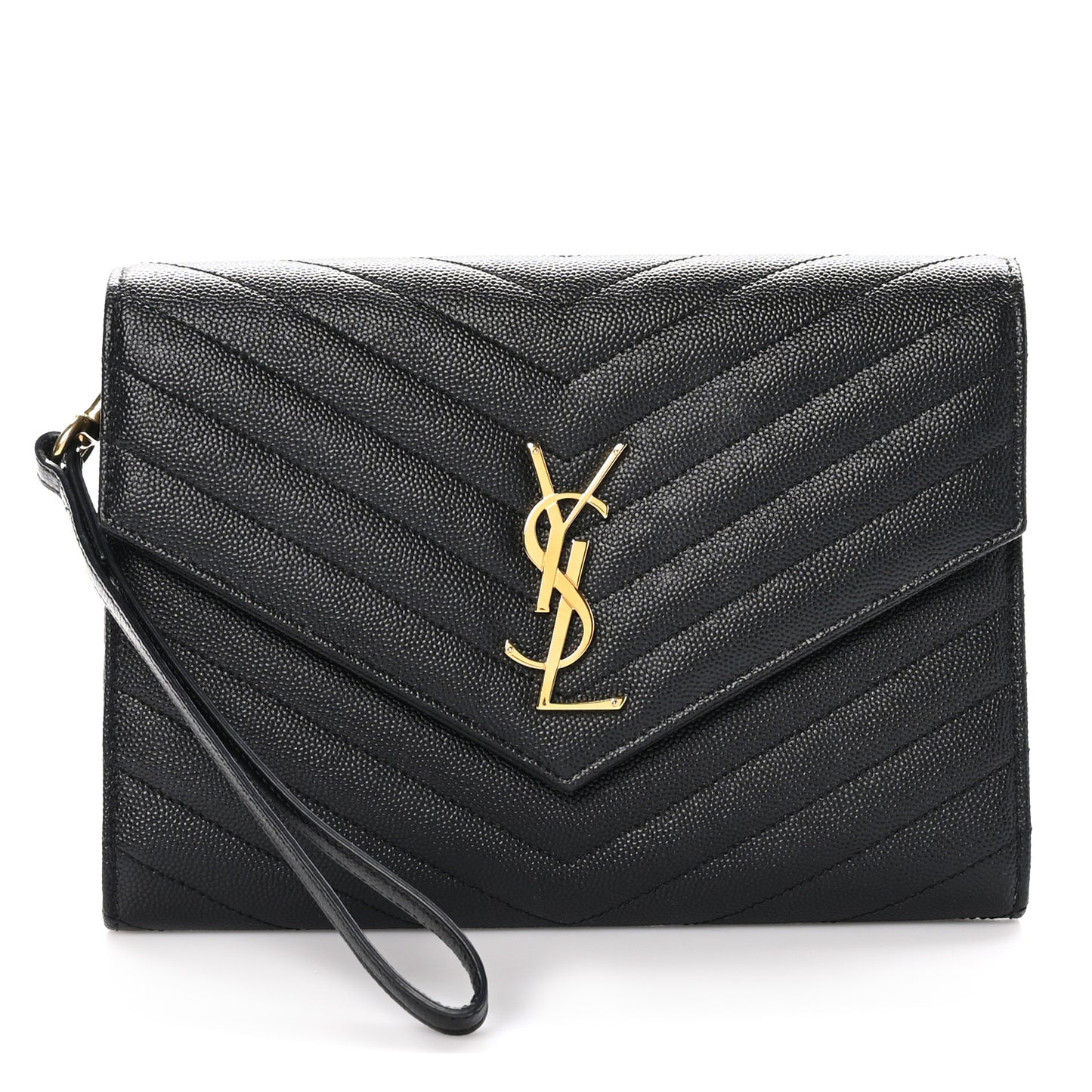 Grain De Poudre Matelasse Chevron Monogram Envelope Clutch Black