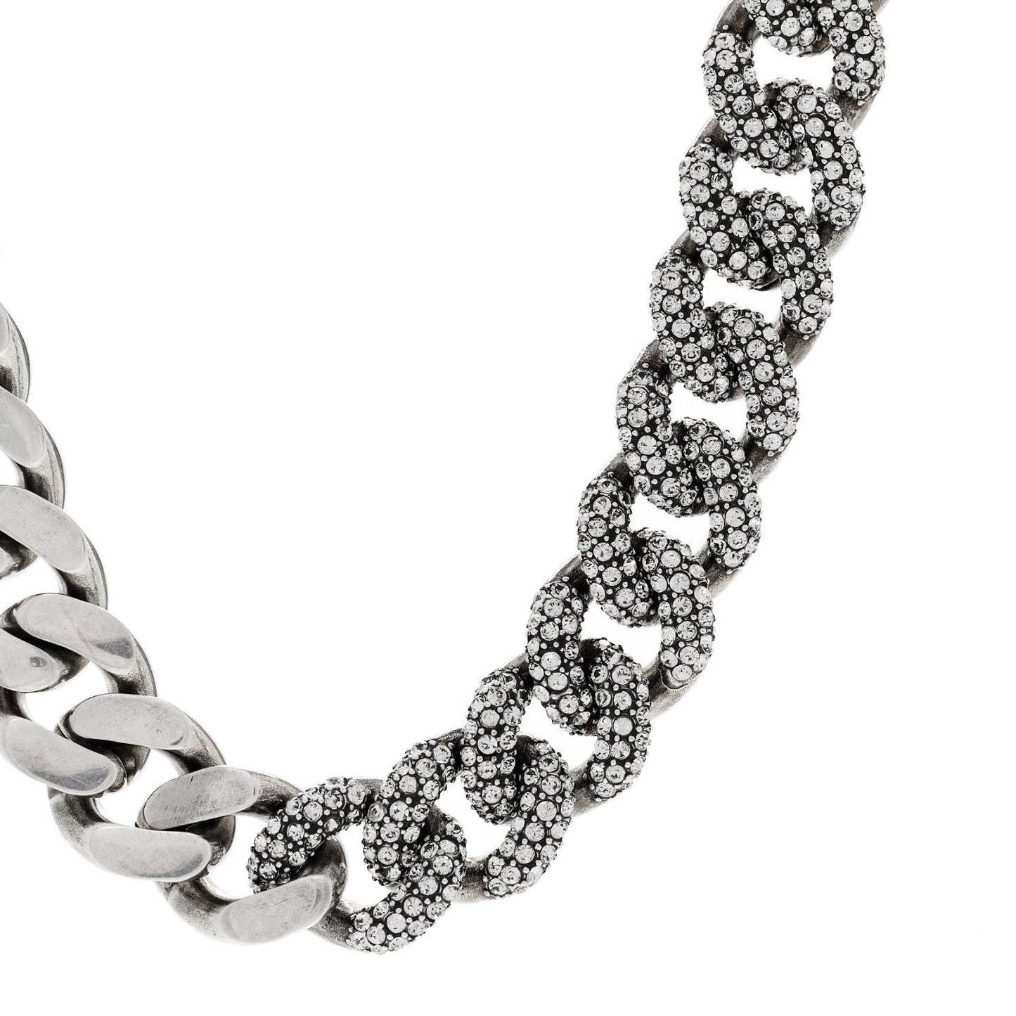 Crystal Curb Chain Necklace Oxidized Silver