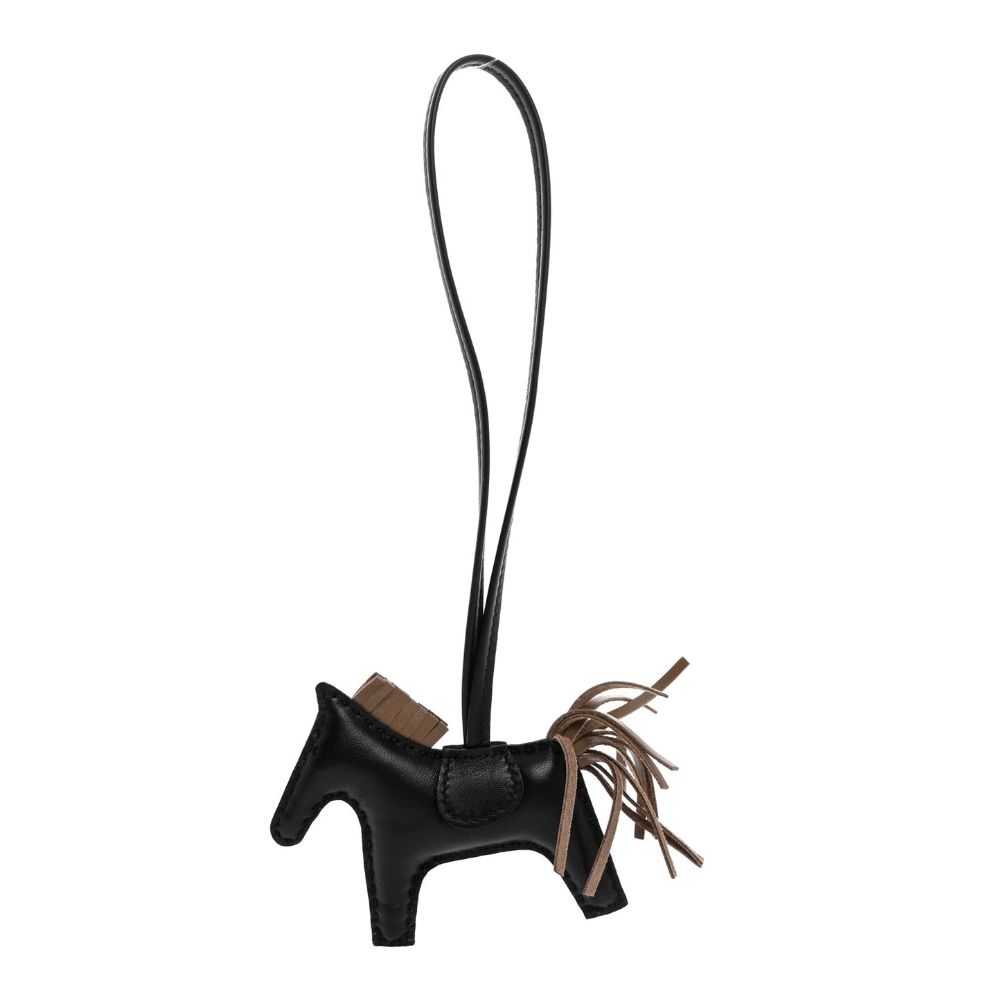 Milo Lambskin Grigri Rodeo Horse Bag Charm Black Etoupe