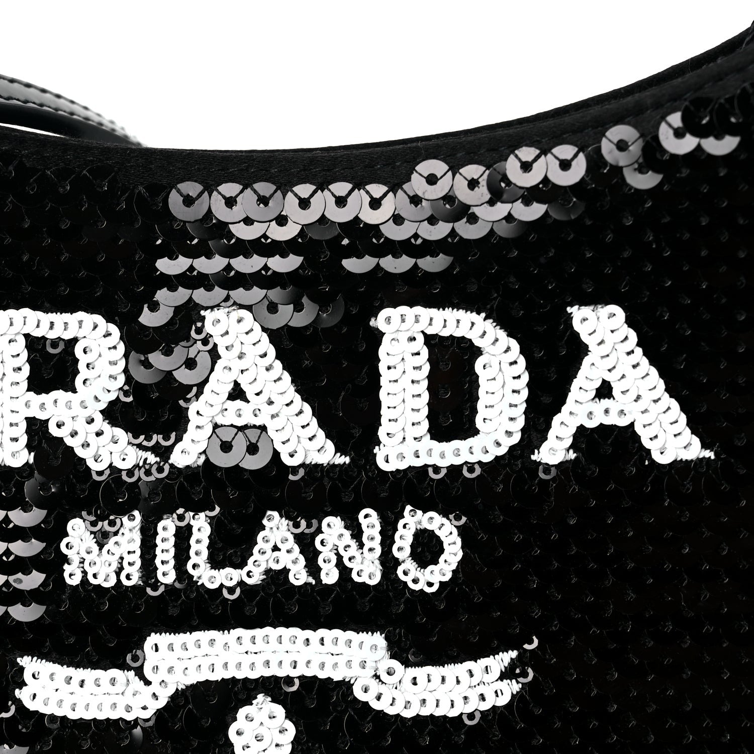 Prada Paillettes Sequin Logo Cleo Adjustable Strap Shoulder Bag Black White 6 of 8