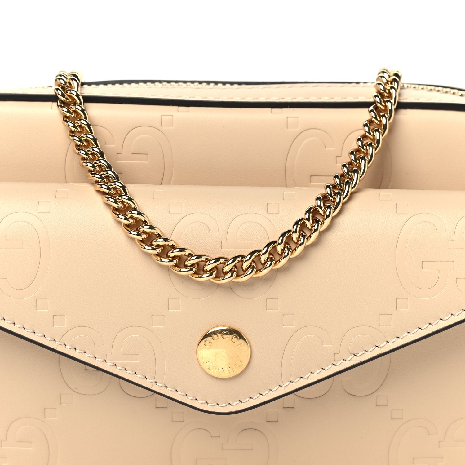 Gucci Calfskin GG Super Mini Debossed Chain Wallet  Light Beige 6 of 8