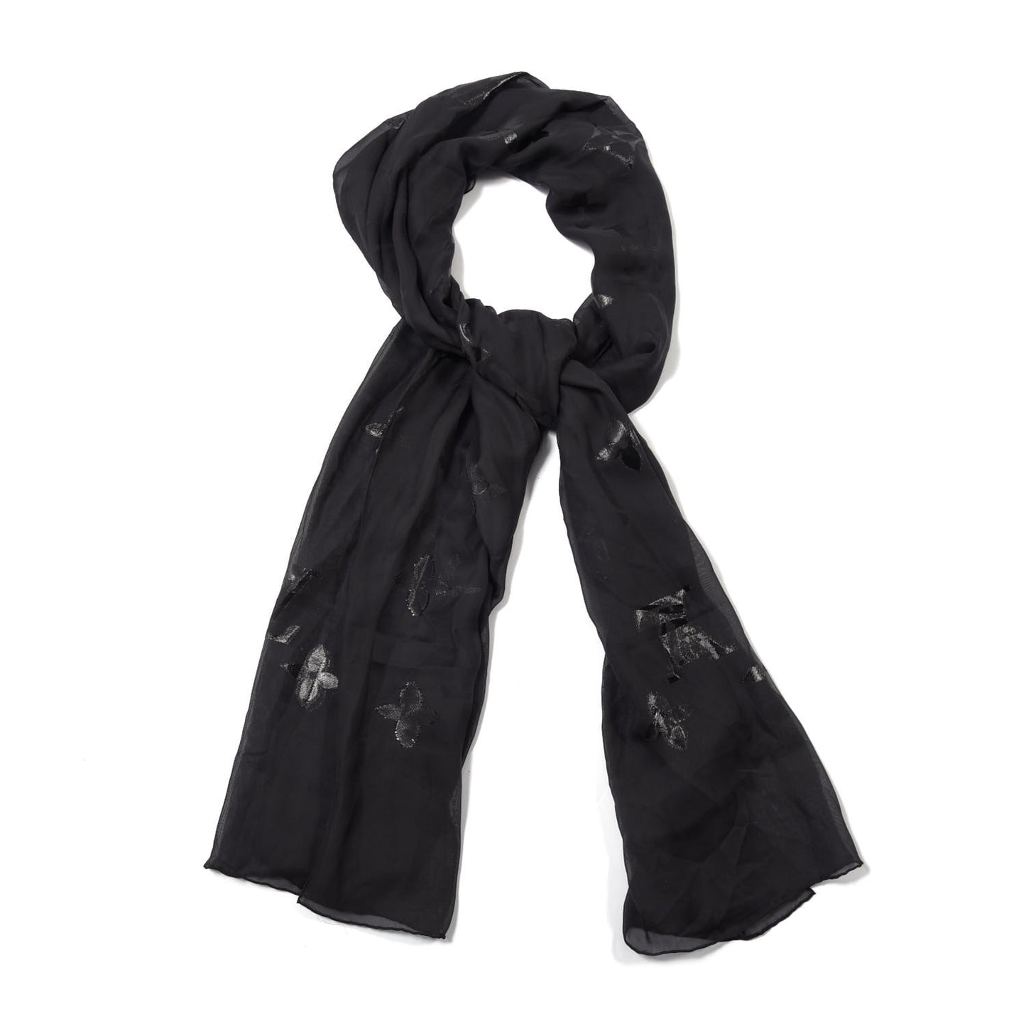 Silk Crepe Monogram Scarf Black