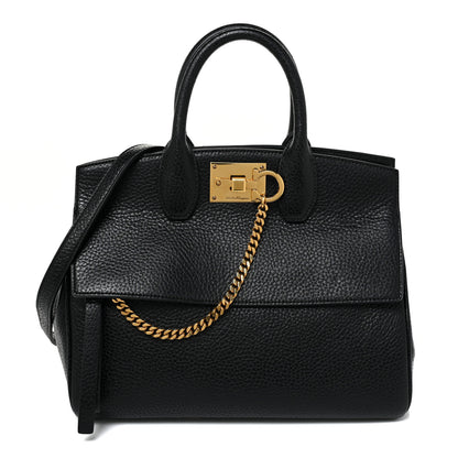 Salvatore Ferragamo Hammered Calfskin Small Studio Rock Bag Black 1 of 15