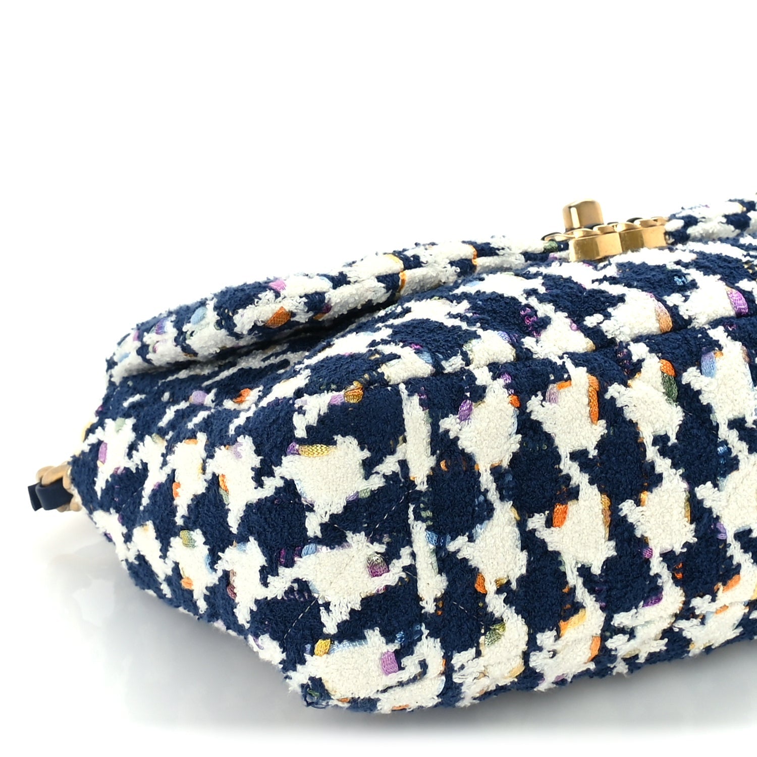 Chanel Tweed Quilted Medium 19 Flap Ecru Navy Blue Multicolor 8 of 9