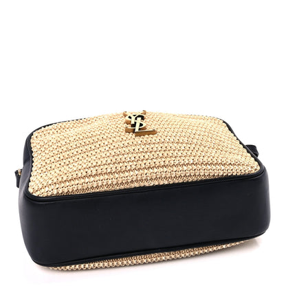Saint Laurent Raffia Canvas Monogram Lou Camera Bag Beige Black 3 of 7