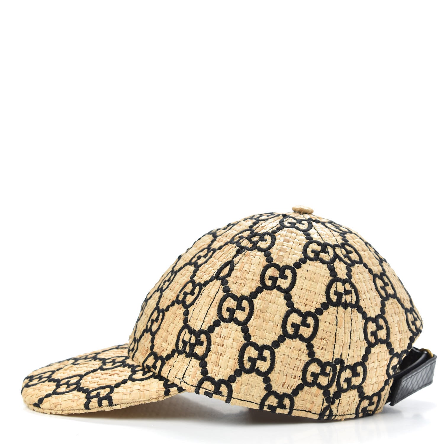 Gucci Raffia GG Monogram Elaphe Embroidered Aisha Baseball Hat M Ivory Black 3 of 6