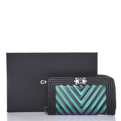 Chanel Calfskin Painted Chevron Embossed Small Boy Zip Wallet Black 9 of 9