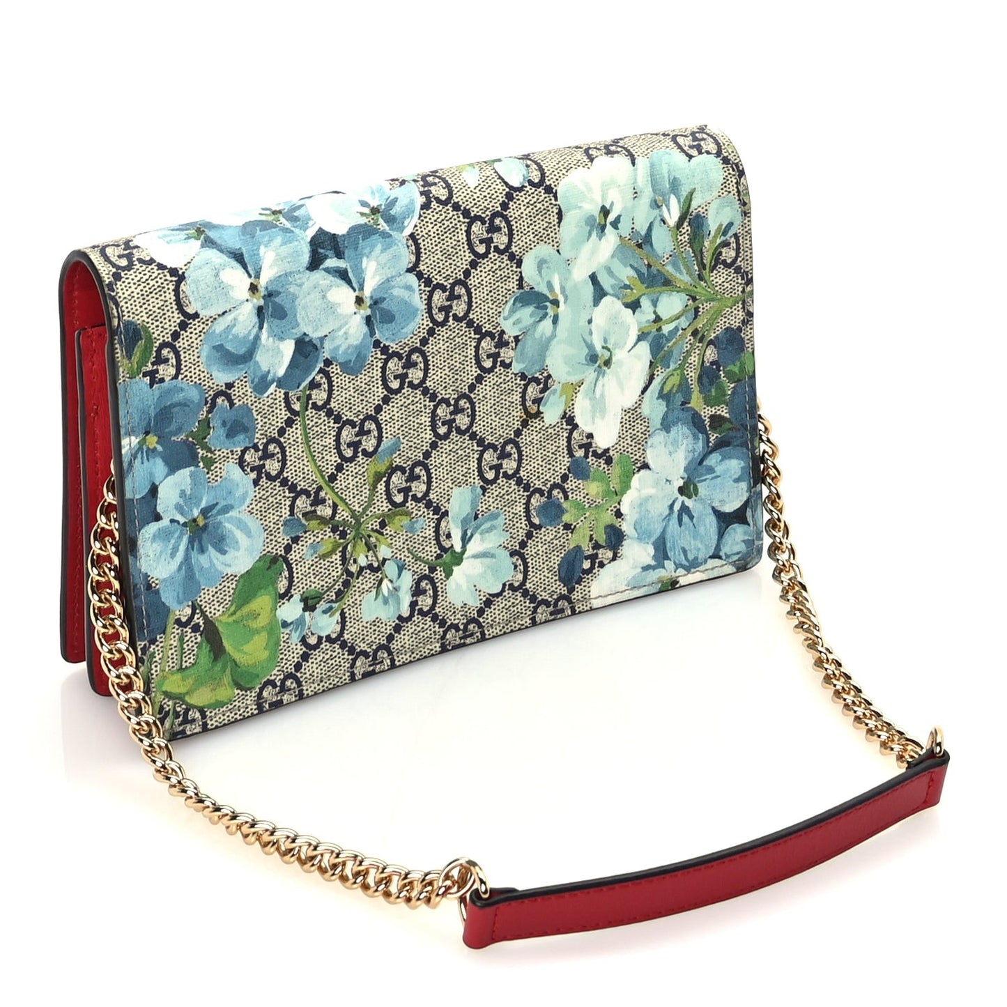 GG Supreme Monogram Blooms Chain Wallet  Blue