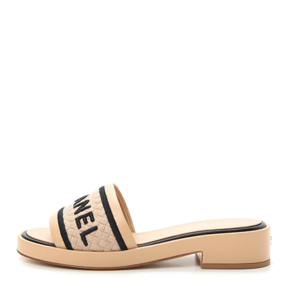 Chanel Lambskin Embroidered Logo Mule 41 Beige Black 1 of 11